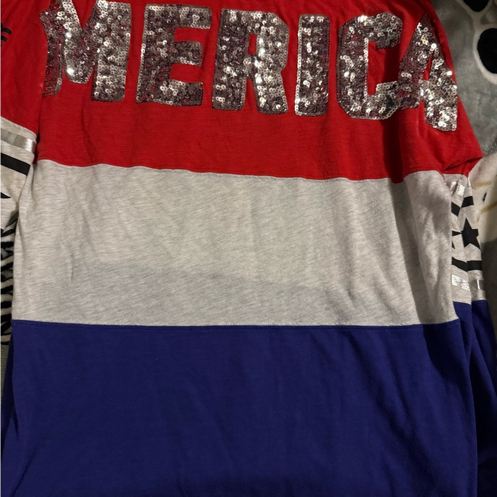 PINK Victoria's Secret Red, Gray, and Blue Sequin Long Sleeve Tee htf